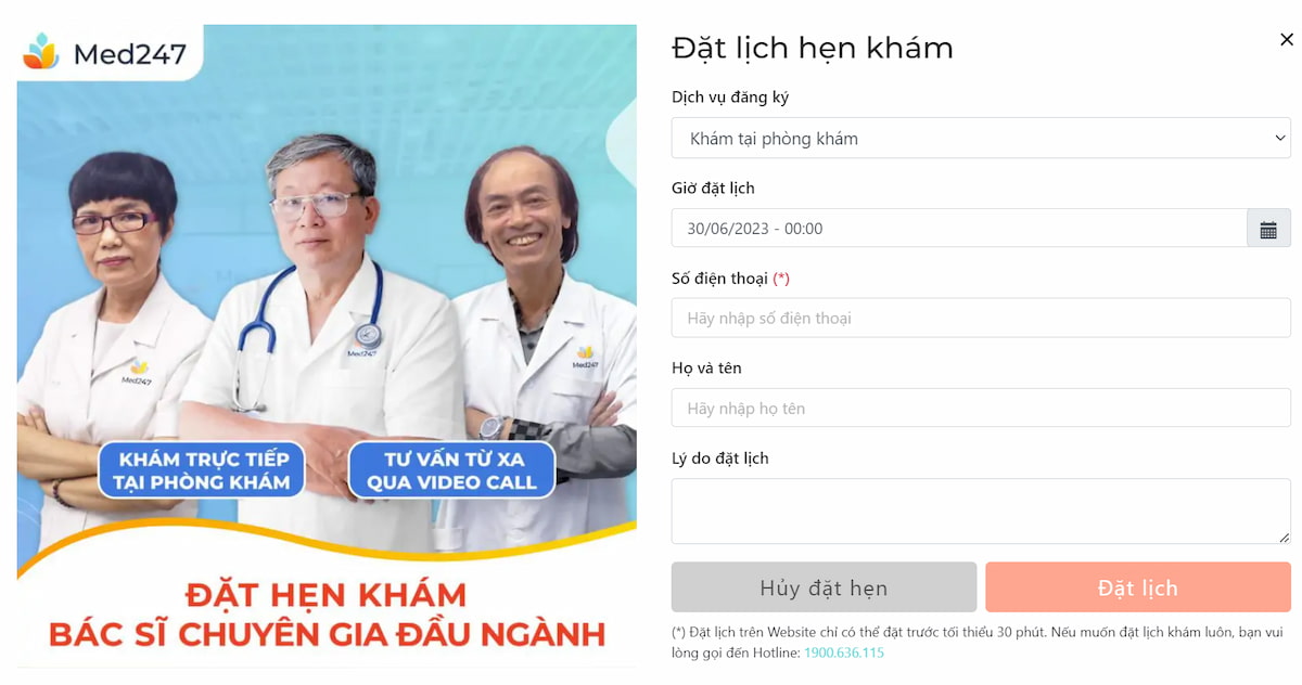 điền thông tin đầy đủ đặt lịch khám nhi online